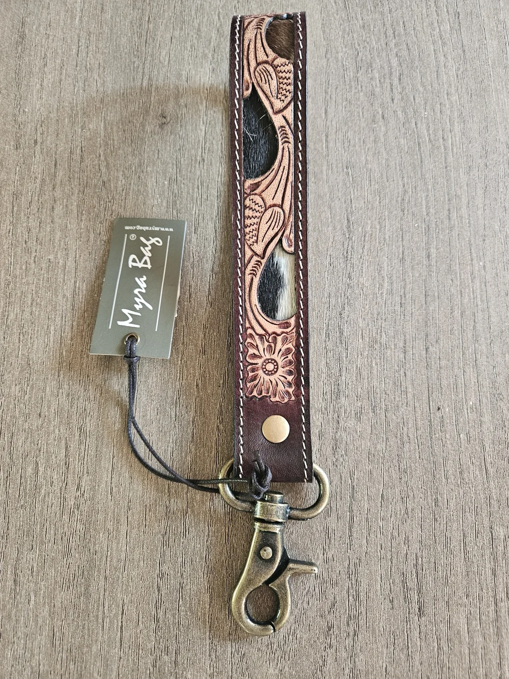 Myra Bag Floral Tooled Leather Wrist Strap - Brown, Tan, White, Black